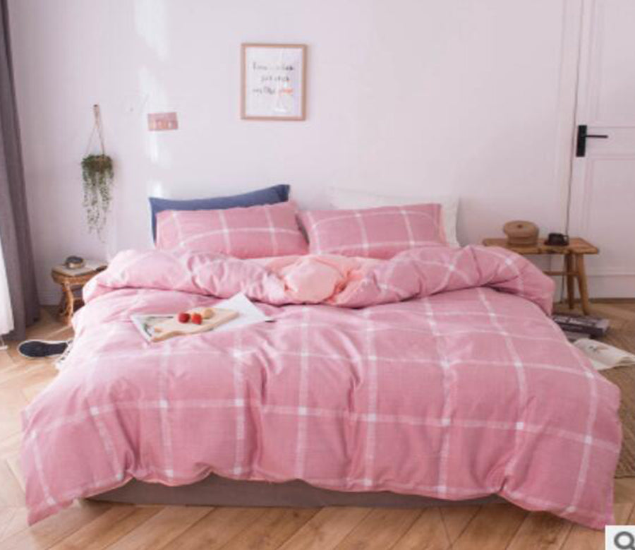 3D Pink Grid 15165 Bed Pillowcases Quilt