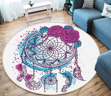 3D Flowers Dreamcatcher 29098 Round Non Slip Rug Mat