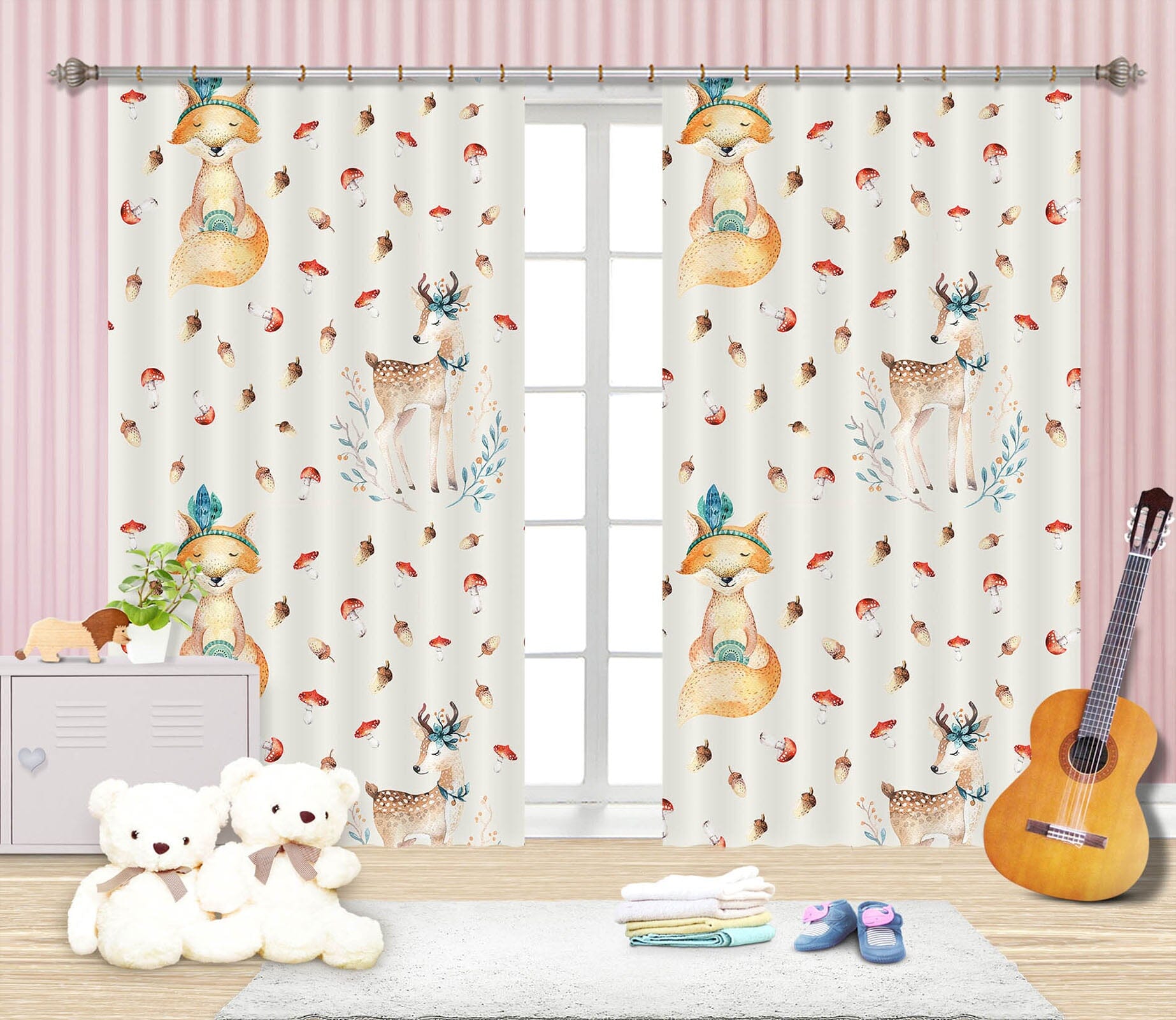 3D Sika Deer Fox 123 Uta Naumann Curtain Curtains Drapes Curtains AJ Creativity Home 