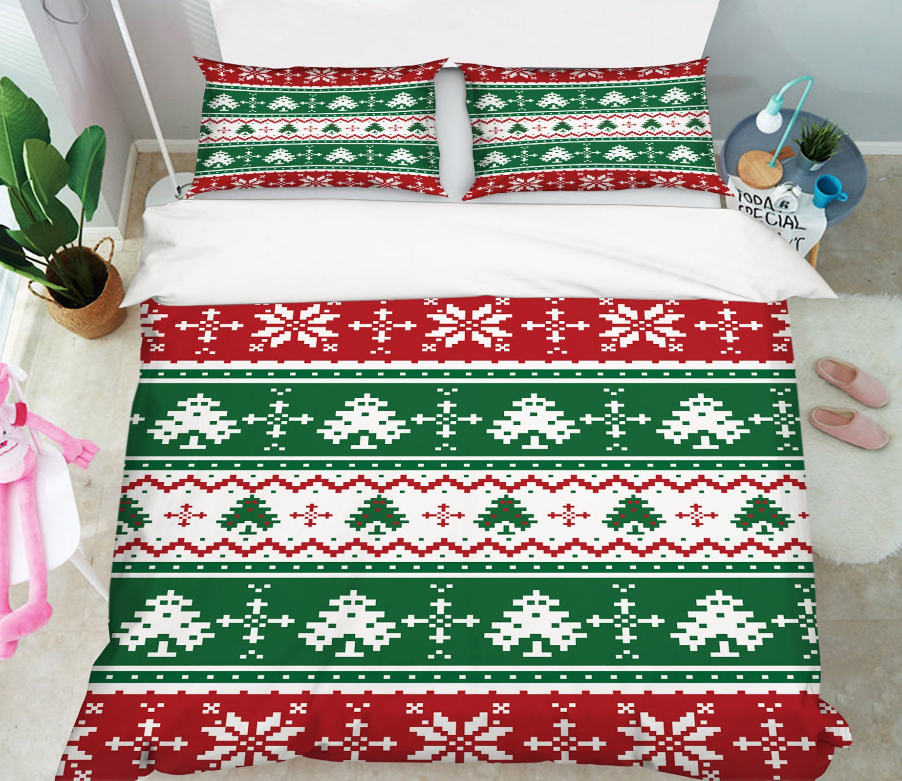 3D Red Green Tree Snowflake Pattern 51155 Christmas Quilt Duvet Cover Xmas Bed Pillowcases