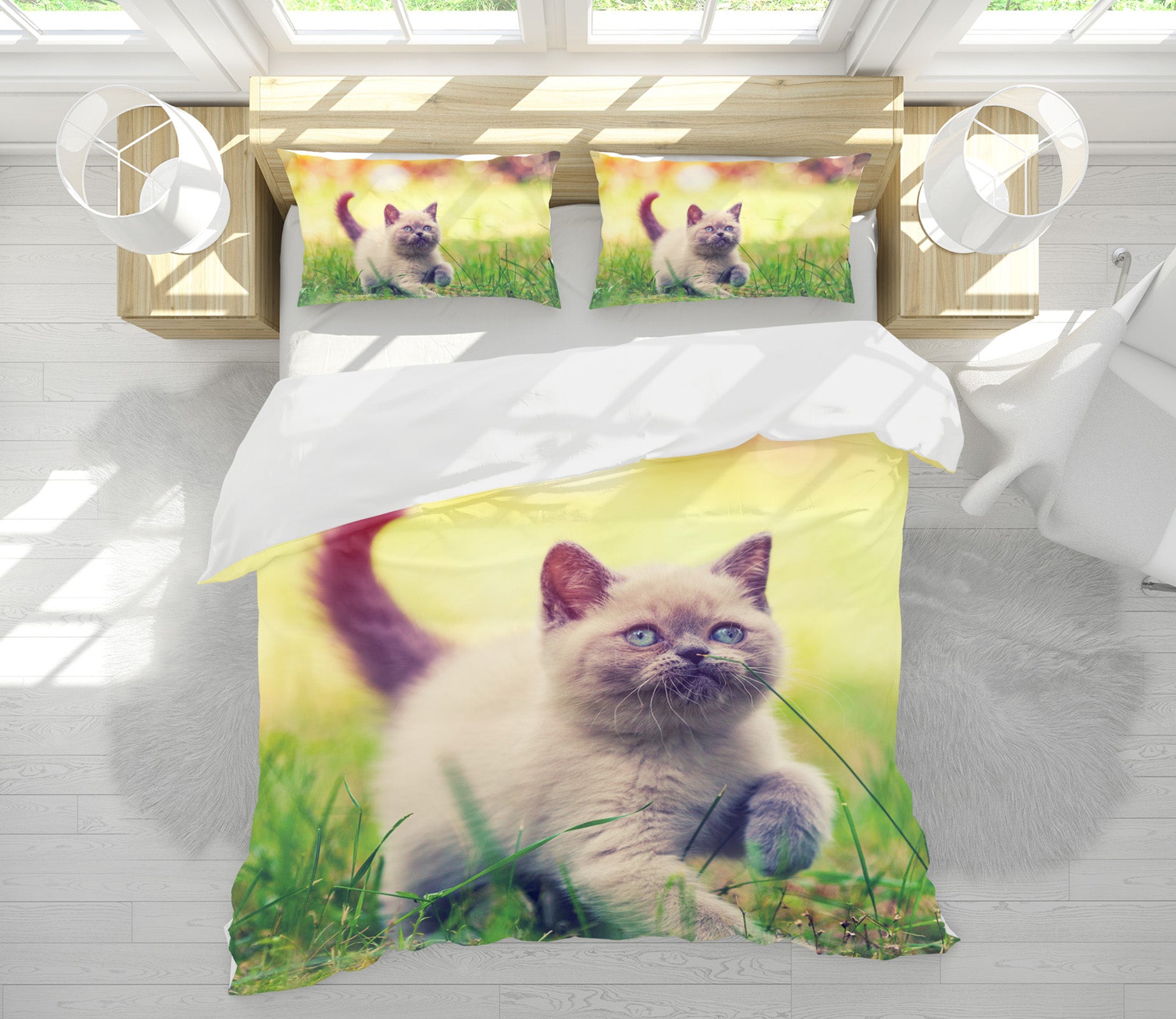 3D Little Blue Cat 15008 Bed Pillowcases Quilt