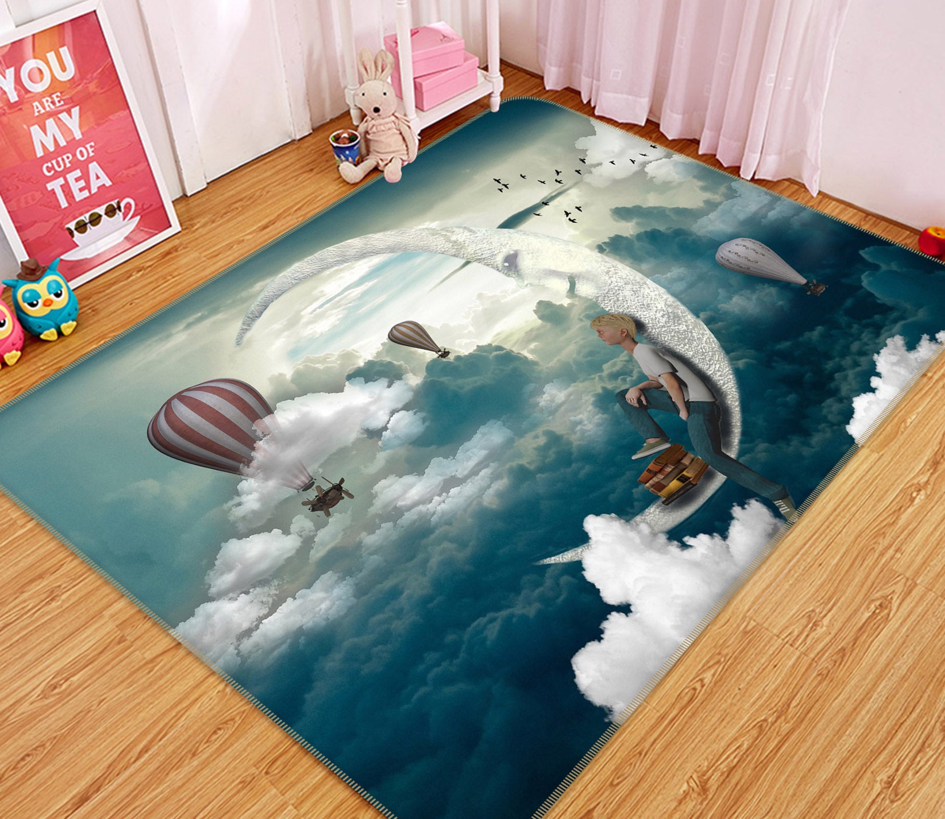 3D Clouds Hot Air Balloon 36117 Non Slip Rug Mat
