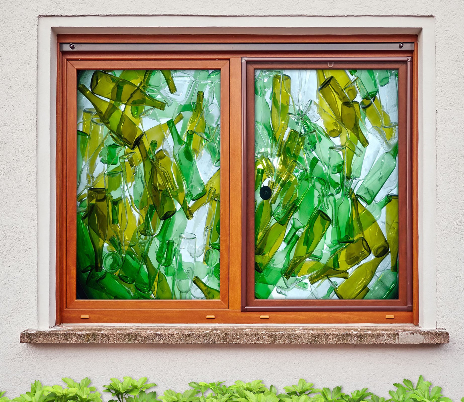 3D Green Wine Bottle 180 Window Film Print Sticker Cling Stained Glass UV Block