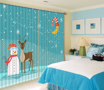 3D Moon Star Deer 62 Curtains Drapes Curtains AJ Creativity Home 
