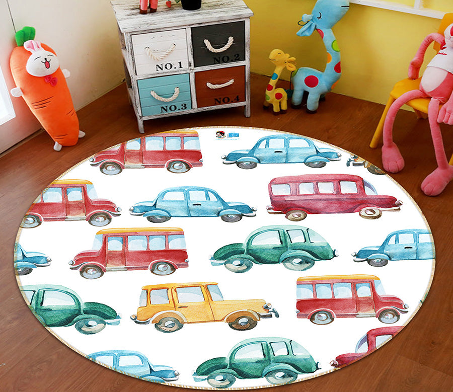 3D Color Car 64139 Round Non Slip Rug Mat