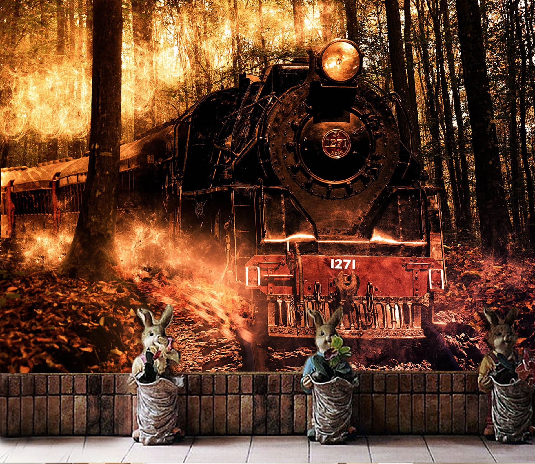 3D Vintage Train Forest 274 Vehicle Wall Murals