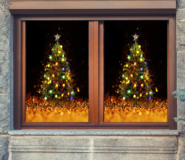 3D Christmas Tree Light 43100 Christmas Window Film Print Sticker Cling Stained Glass Xmas