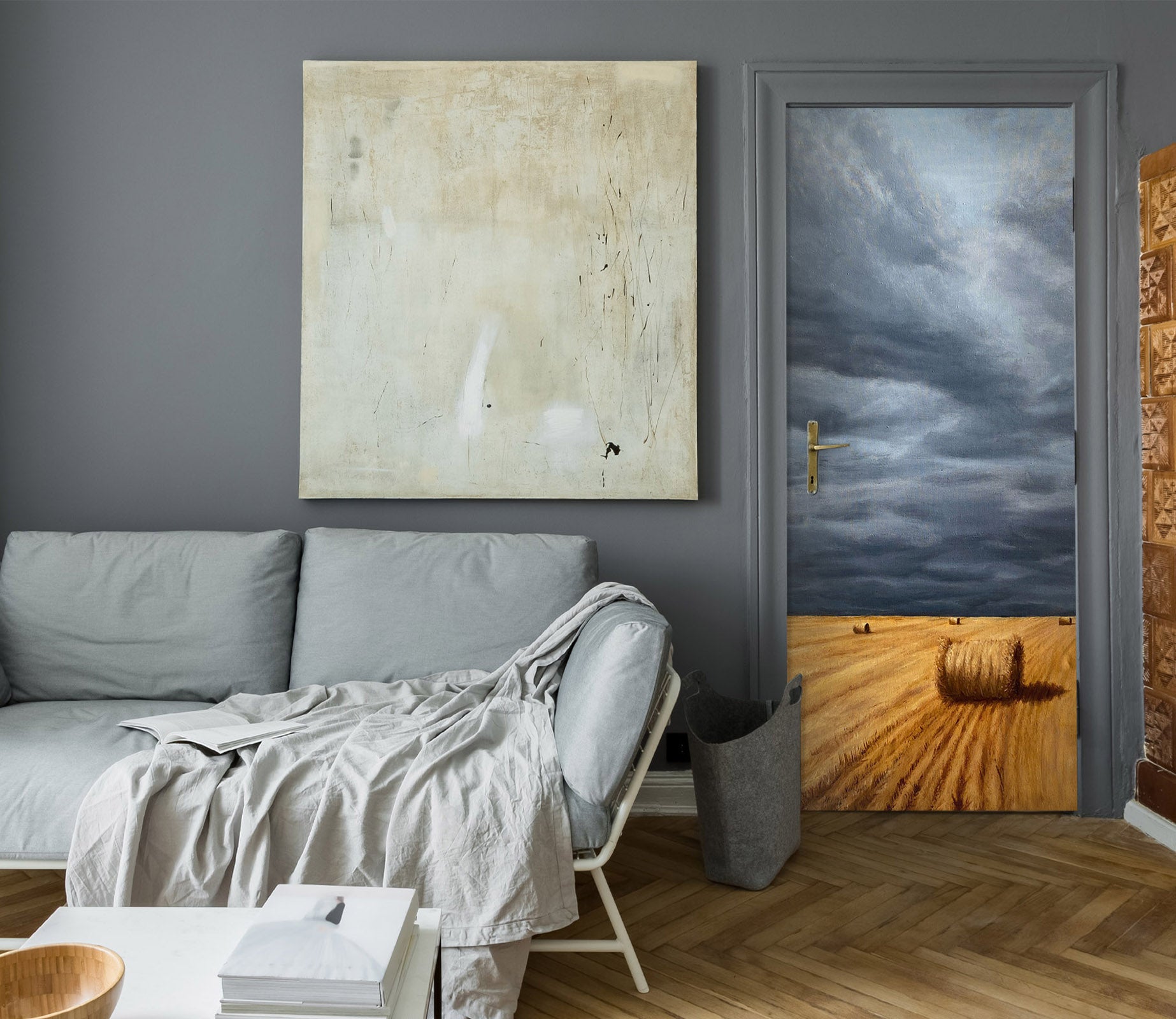 3D Dark Clouds Haystack 9422 Marina Zotova Door Mural