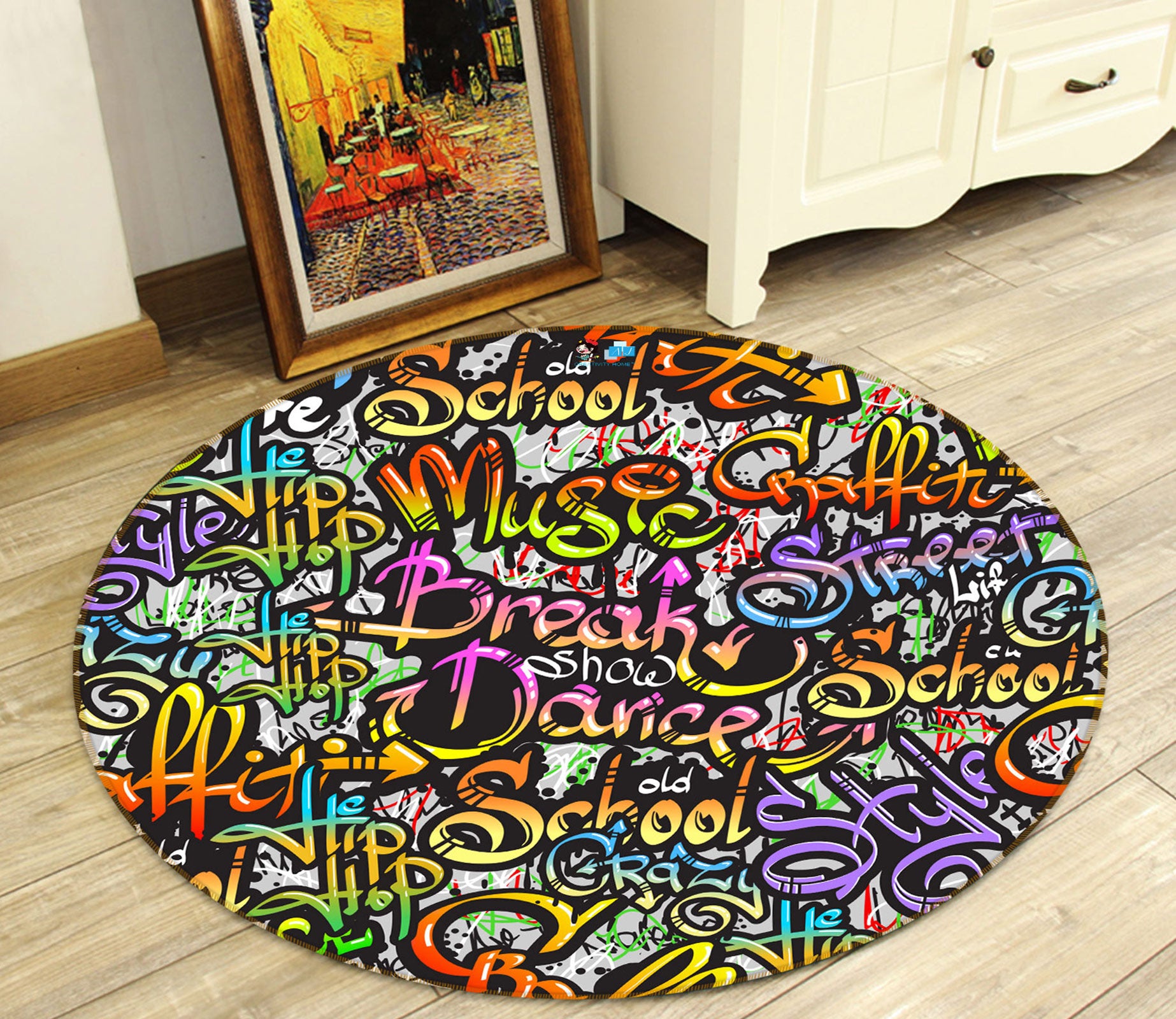 3D Color Font 81225 Round Non Slip Rug Mat