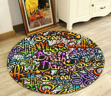 3D Color Font 81225 Round Non Slip Rug Mat
