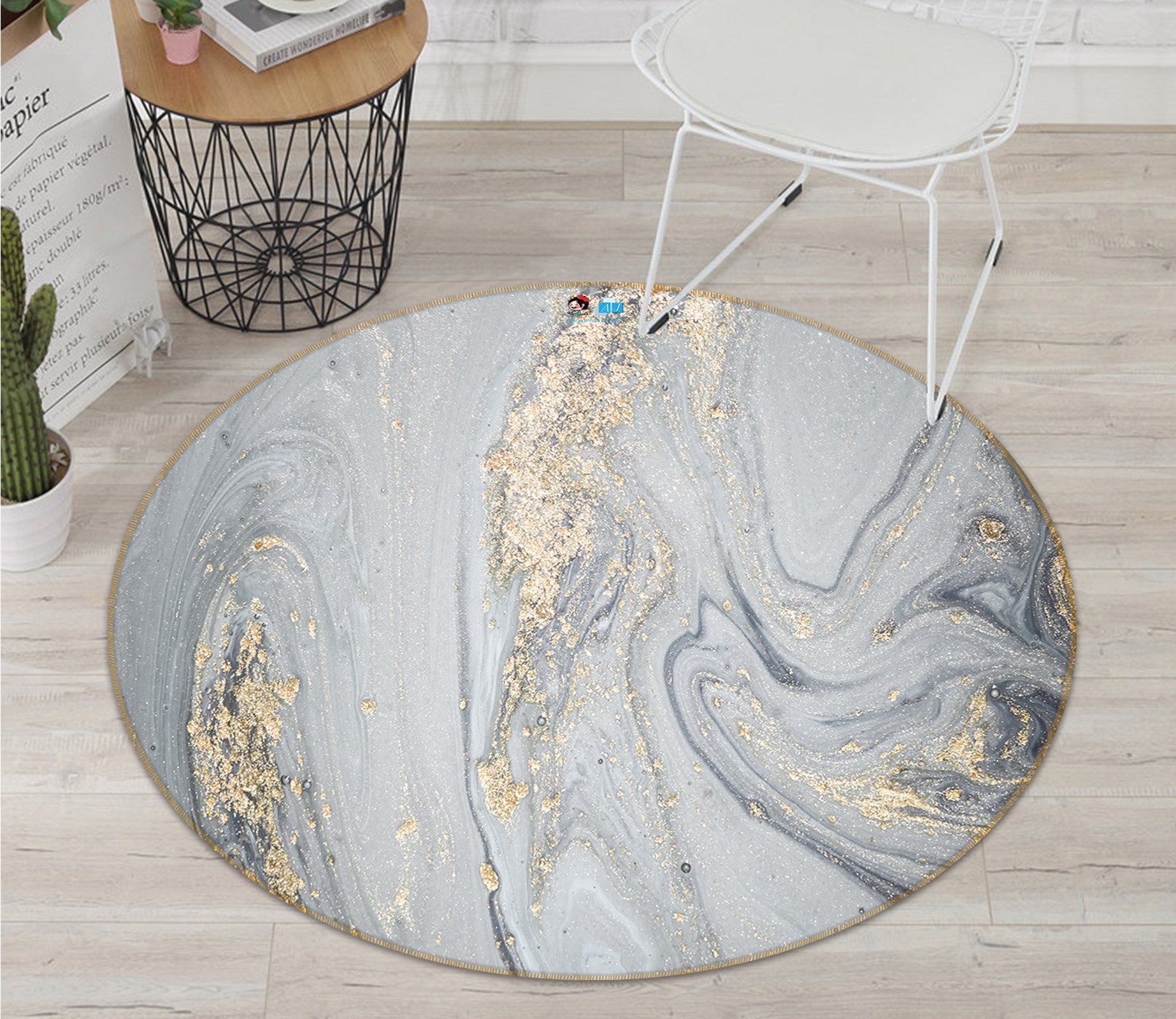 3D Silver Quicksand 145 Round Non Slip Rug Mat Mat AJ Creativity Home 