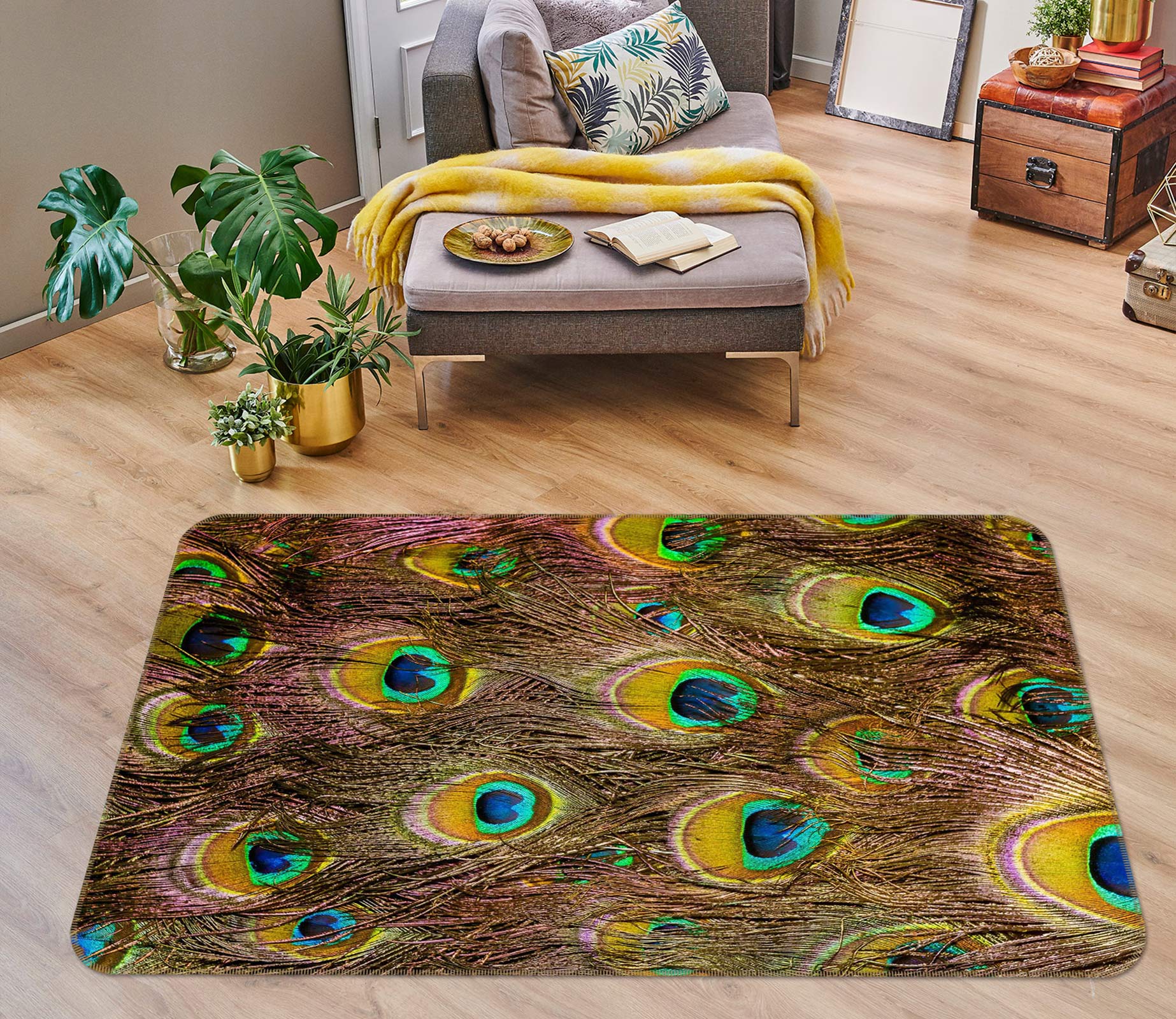 3D Peacock Feather 30016 Non Slip Rug Mat