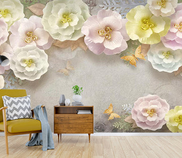 3D Golden Butterfly Flower WC478 Wall Murals