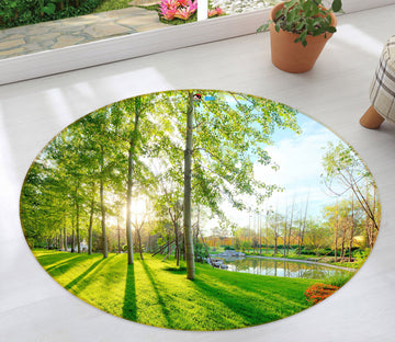 3D Trees Sunlight Grass 72266 Round Non Slip Rug Mat