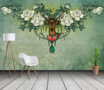 3D Elk Head Flower 528 Wall Murals Wallpaper AJ Wallpaper 2 