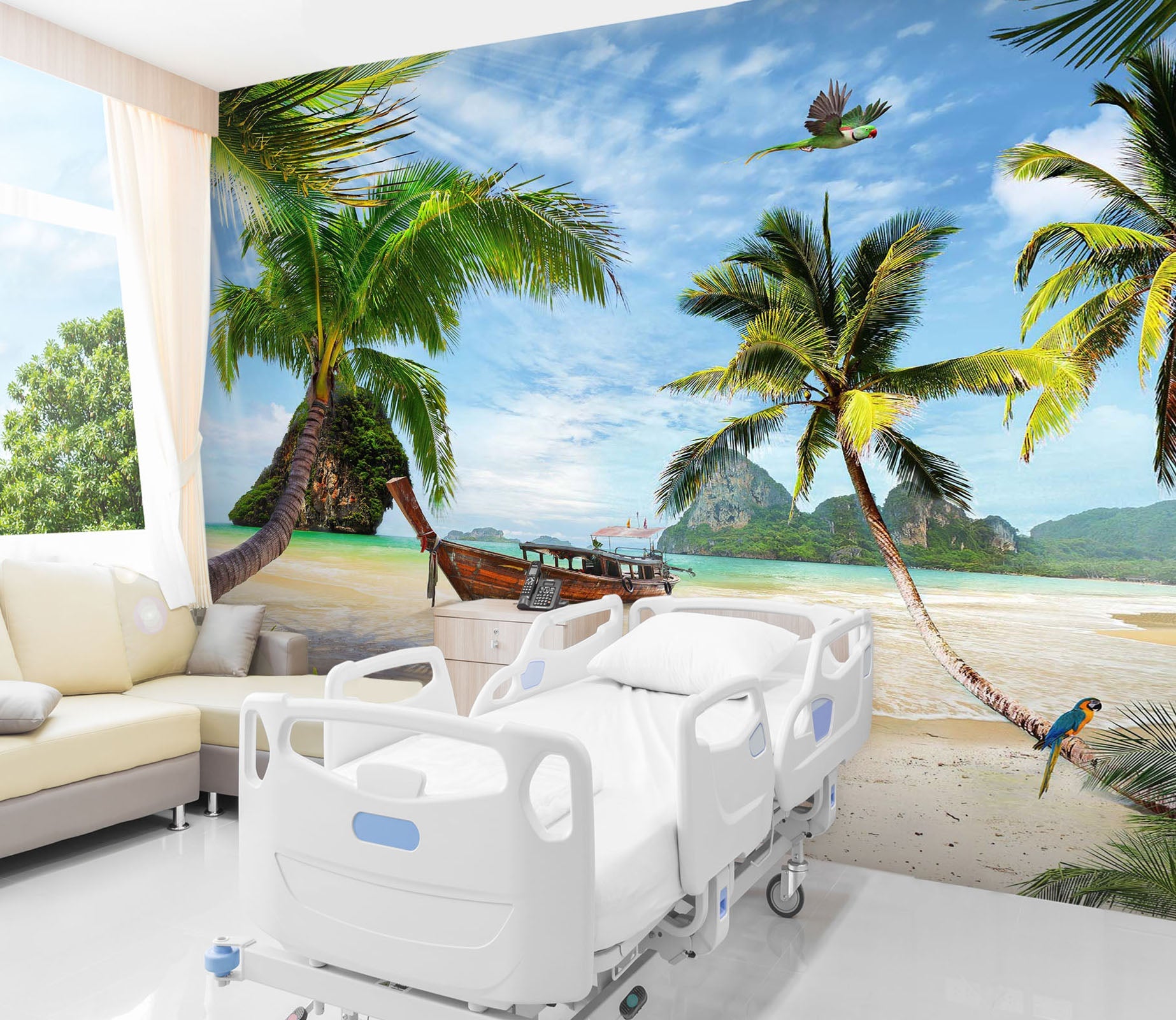 3D Sea Boat Tree 08 Wall Murals Wallpaper AJ Wallpaper 2 