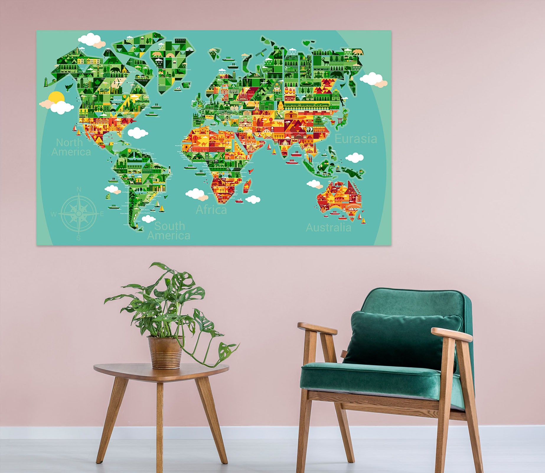 3D Color Island 220 World Map Wall Sticker