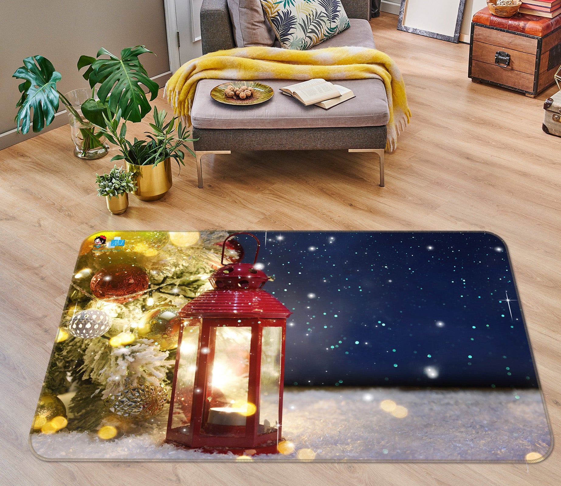3D Snow Candle 55086 Christmas Non Slip Rug Mat Xmas