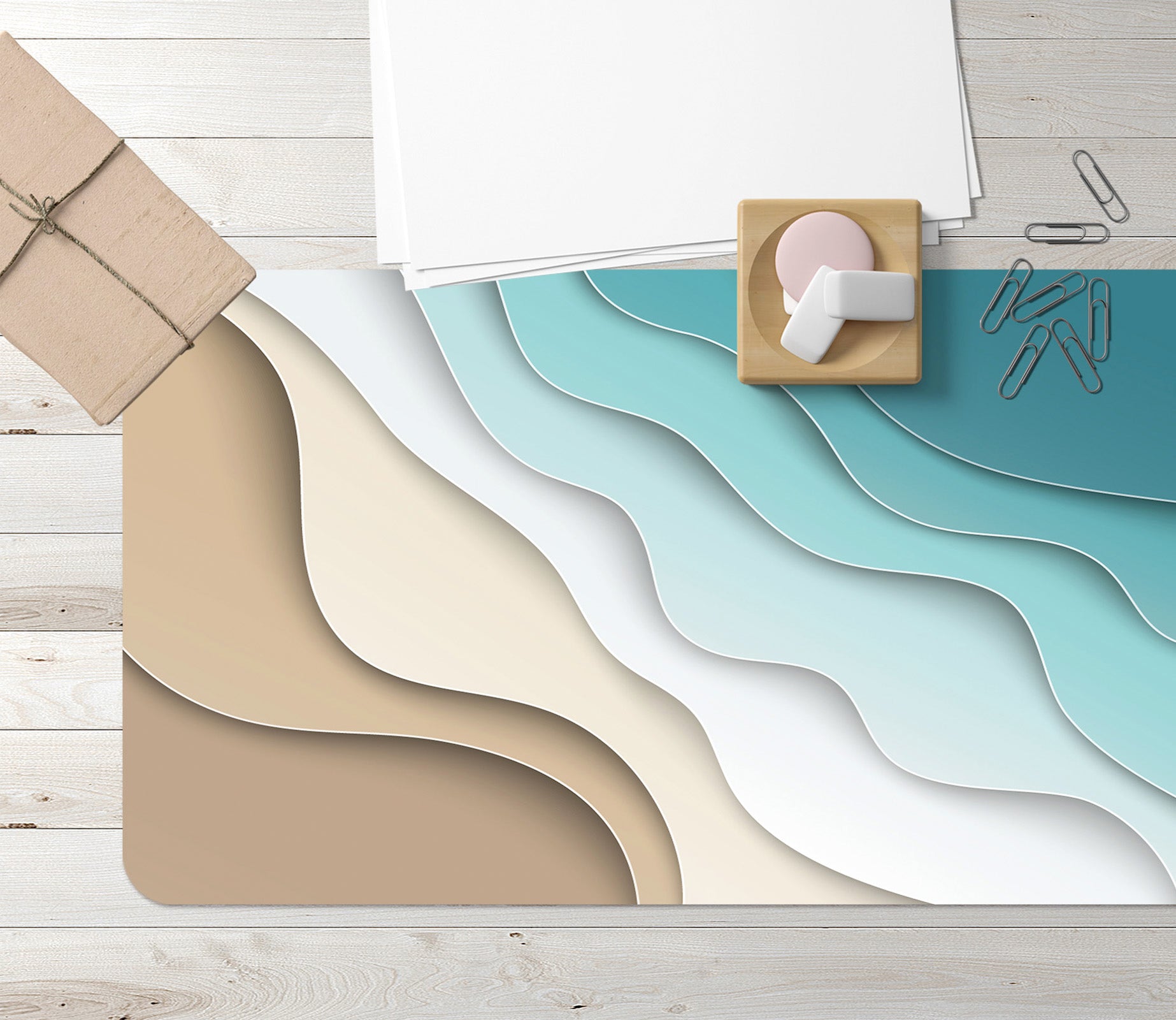 3D Green Gradient Wave 18011 Desk Mat
