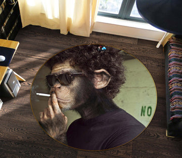 3D Monkey Smoking 72288 Round Non Slip Rug Mat