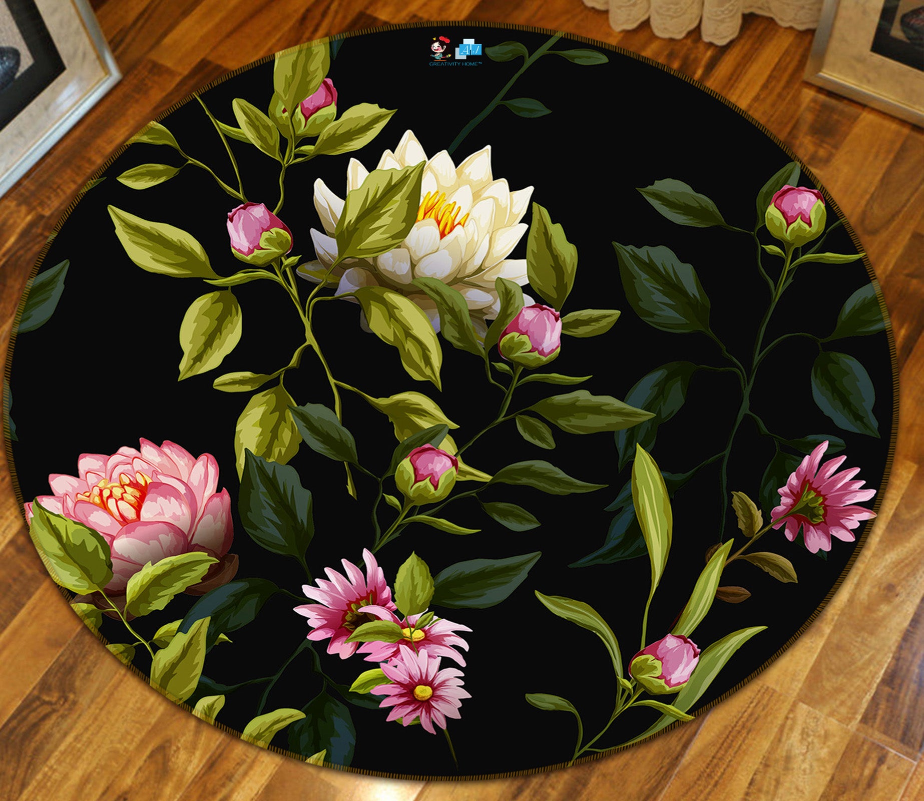 3D Flowers 69219 Round Non Slip Rug Mat