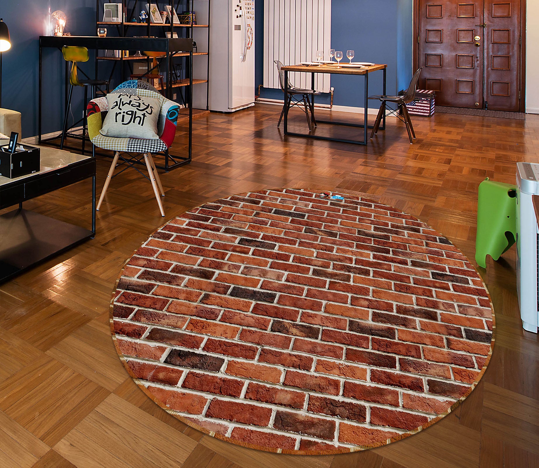 3D Red Brick Wall 73016 Round Non Slip Rug Mat