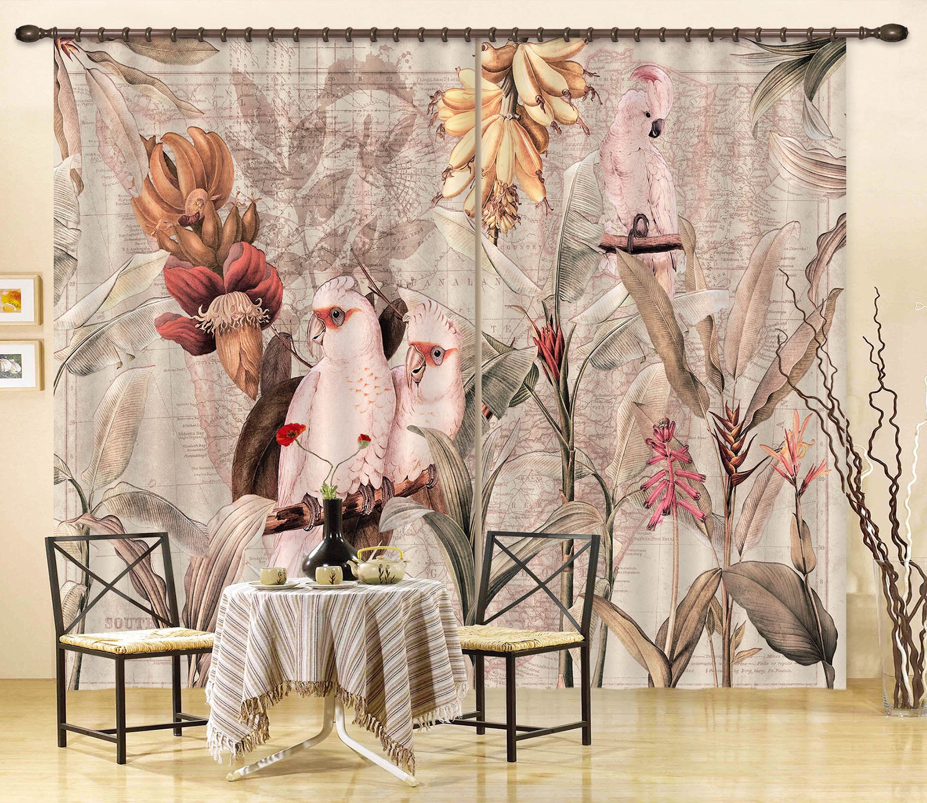 3D Banana Parrot 205 Uta Naumann Curtain Curtains Drapes