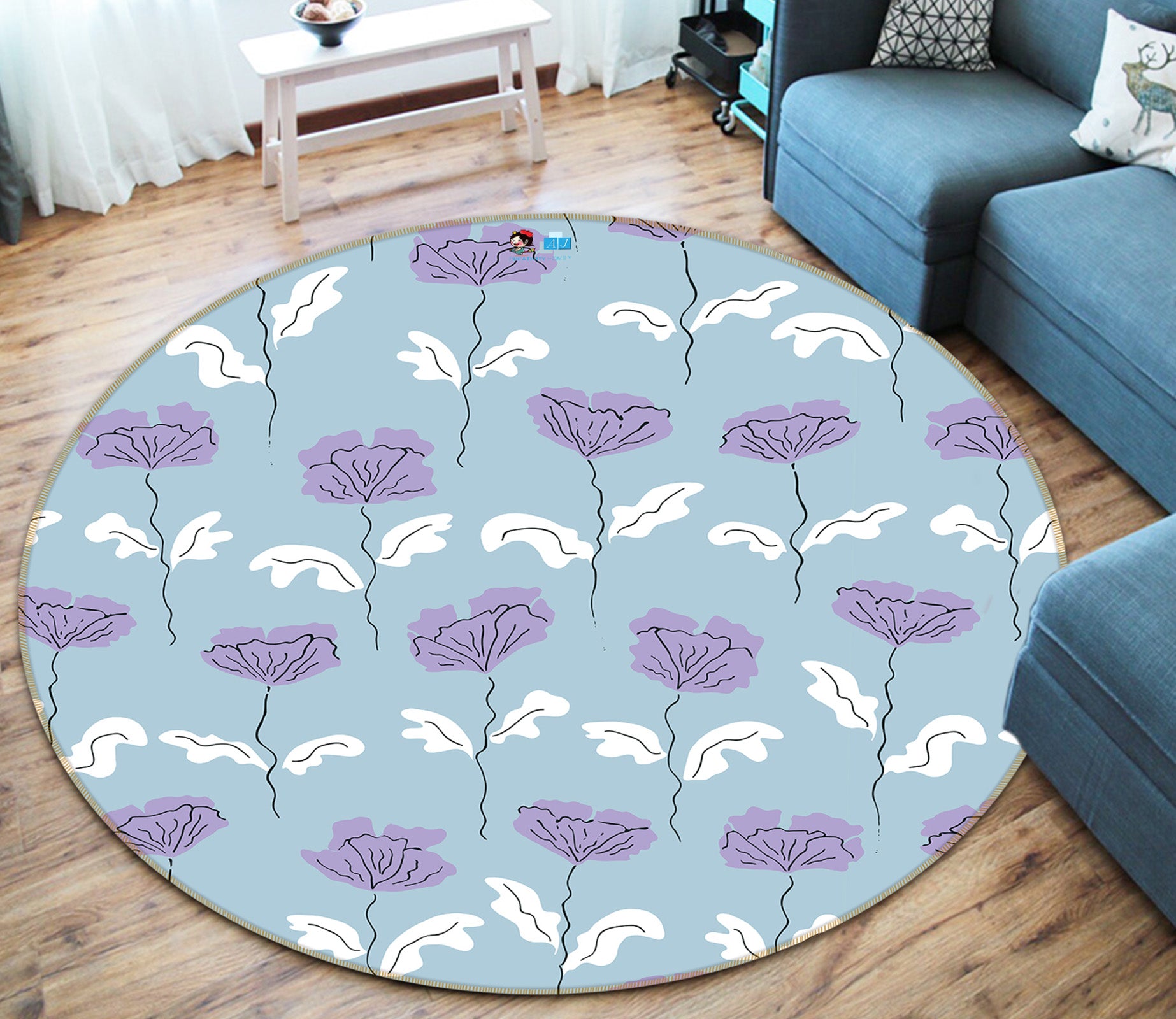 3D Purple Flowers 10560 Kashmira Jayaprakash Rug Round Non Slip Rug Mat