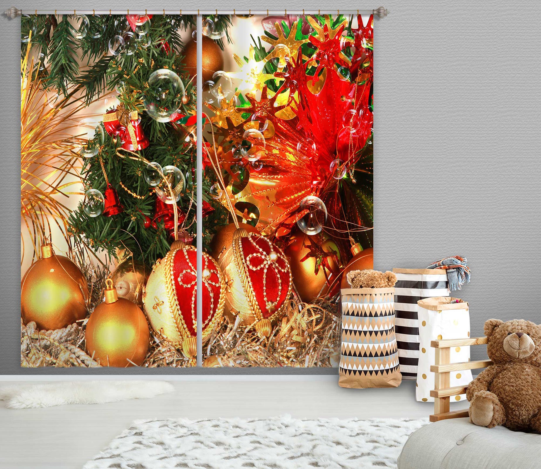 3D Golden Ball Pendant 52032 Christmas Curtains Drapes Xmas