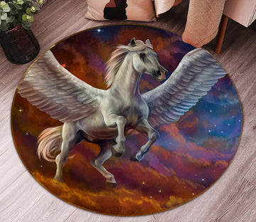 3D White Horse Wings 37164 Animal Round Non Slip Rug Mat