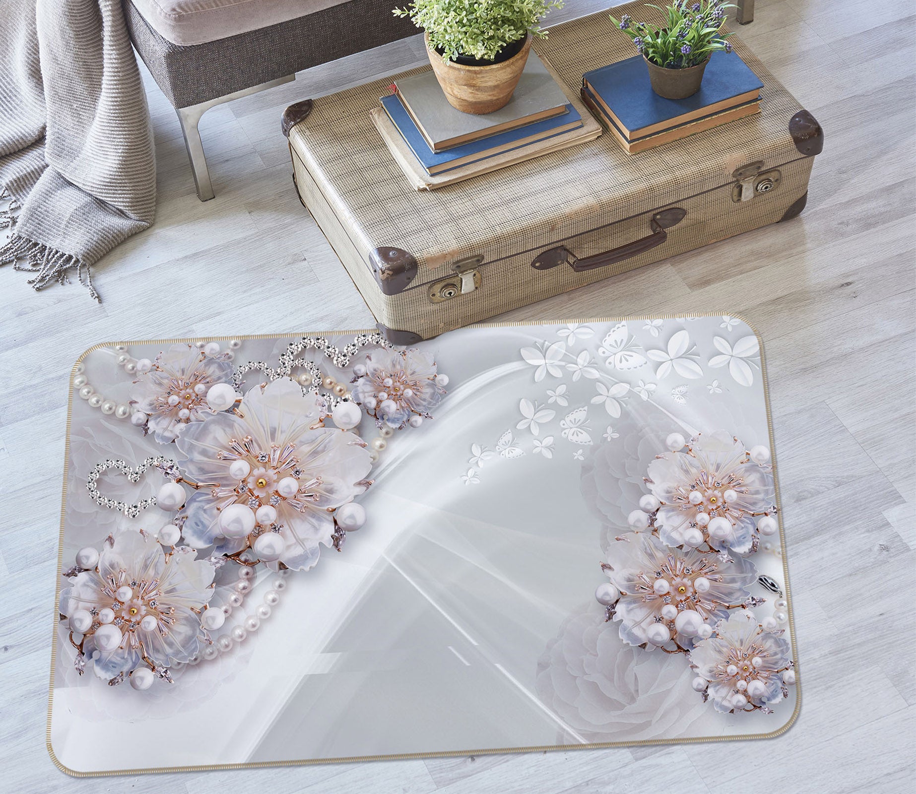 3D Pearl Flowers 65136 Non Slip Rug Mat