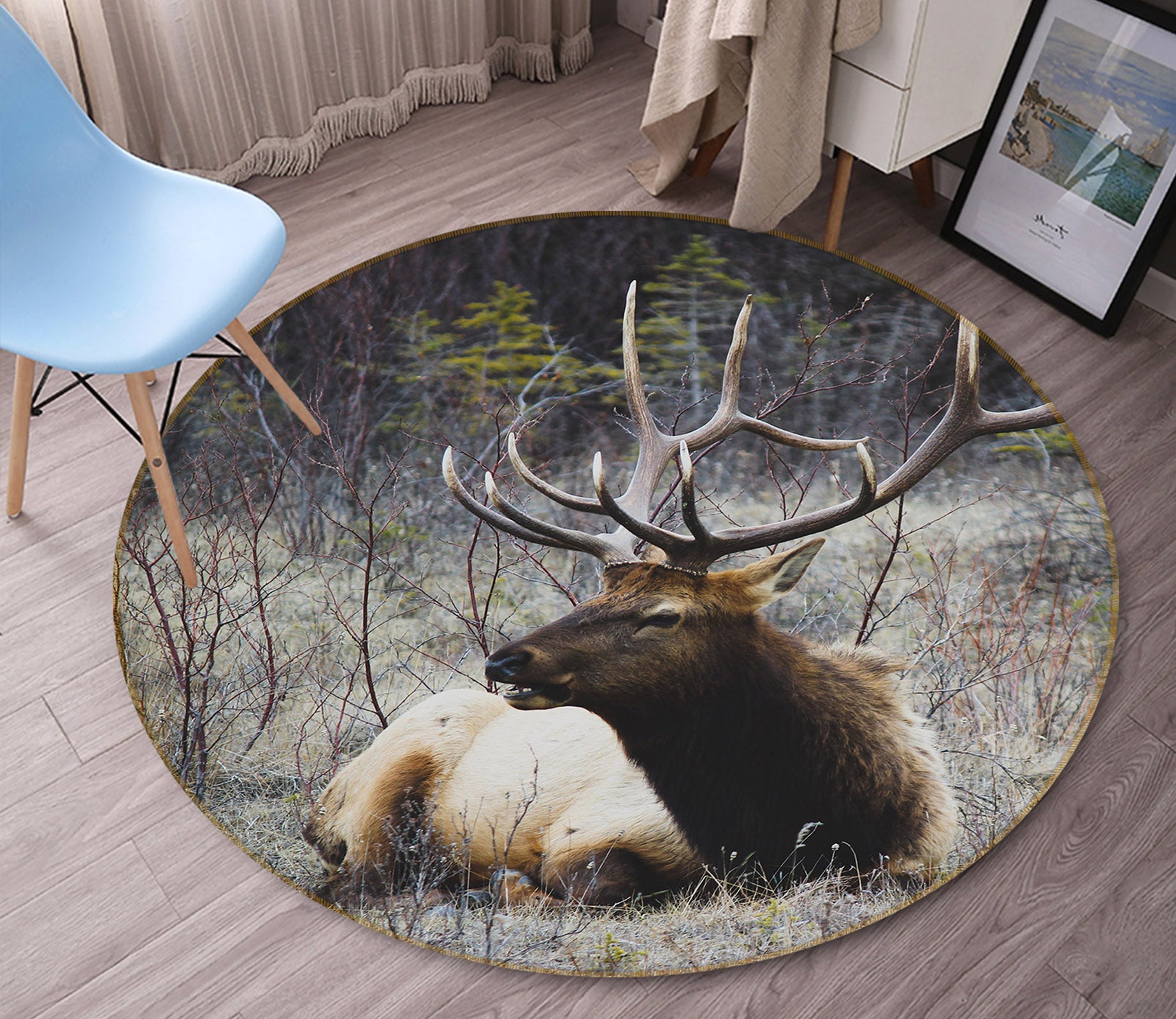 3D Deer 81285 Animal Round Non Slip Rug Mat