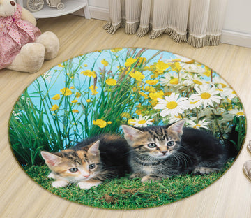 3D Cat Grass 82007 Animal Round Non Slip Rug Mat
