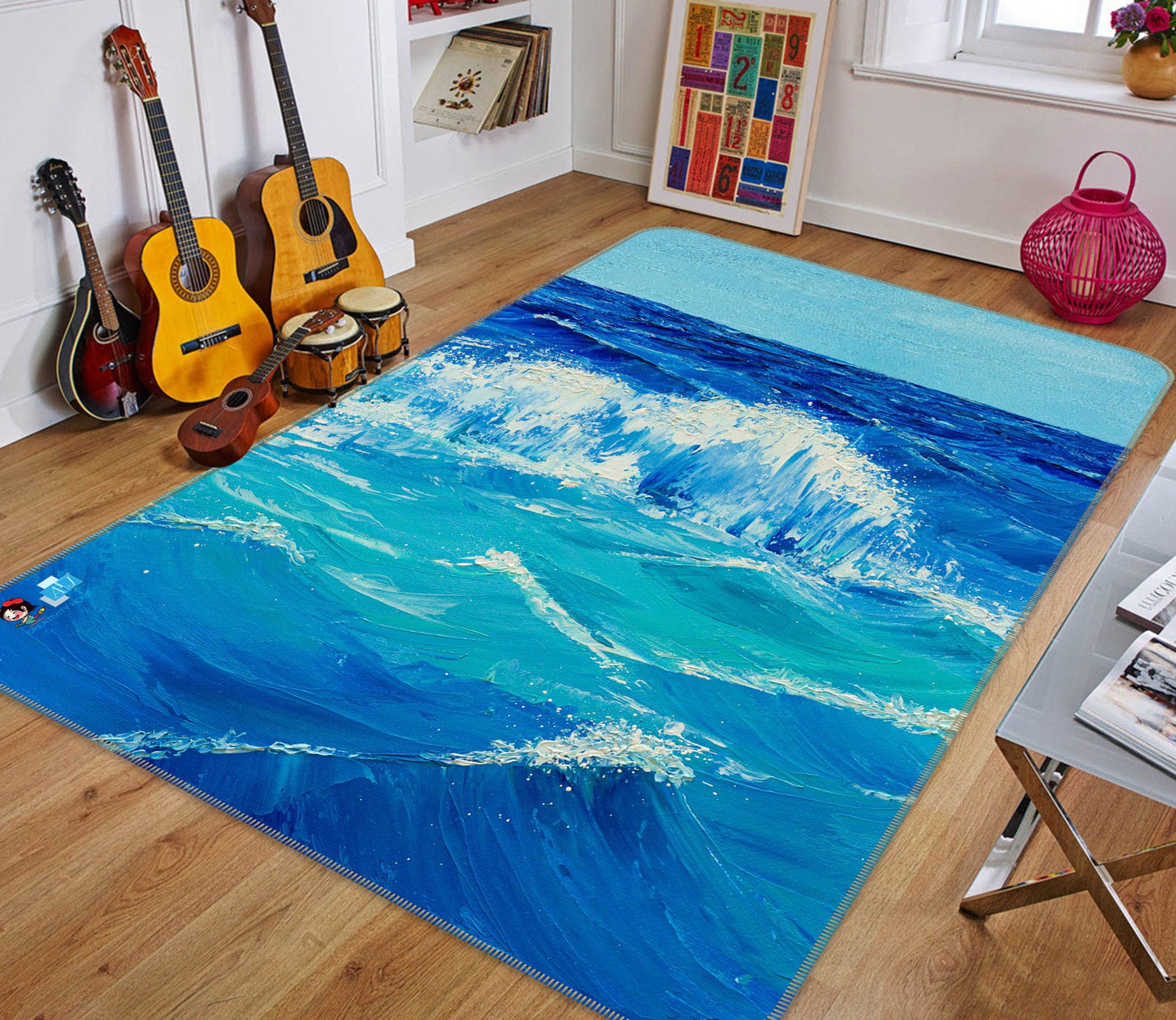 3D Waves 1895 Marina Zotova Rug Non Slip Rug Mat