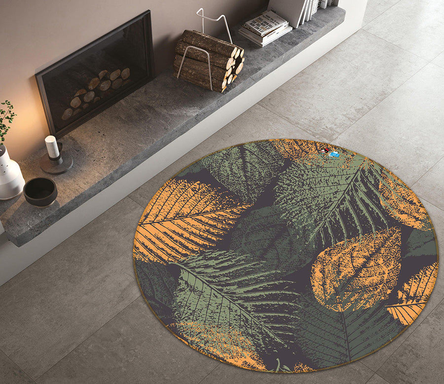 3D Leaves 64128 Round Non Slip Rug Mat