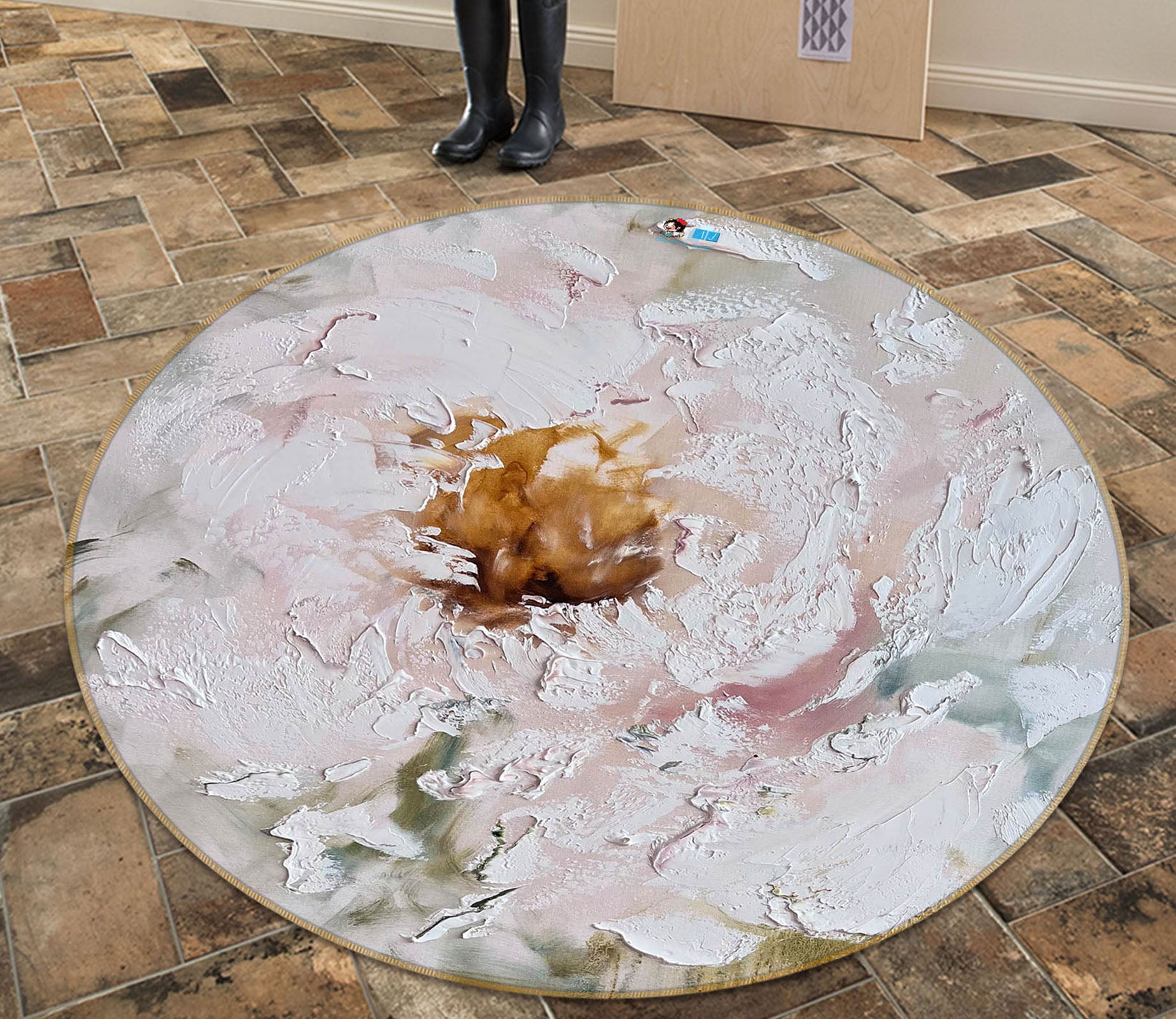 3D Paint Flower 4053 Skromova Marina Rug Round Non Slip Rug Mat