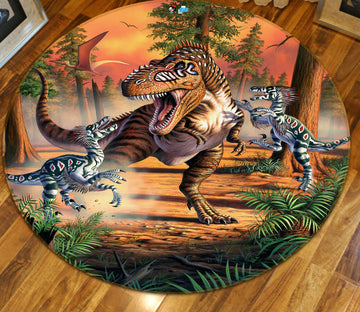 3D Forest Dinosaur 83123 Jerry LoFaro Rug Round Non Slip Rug Mat