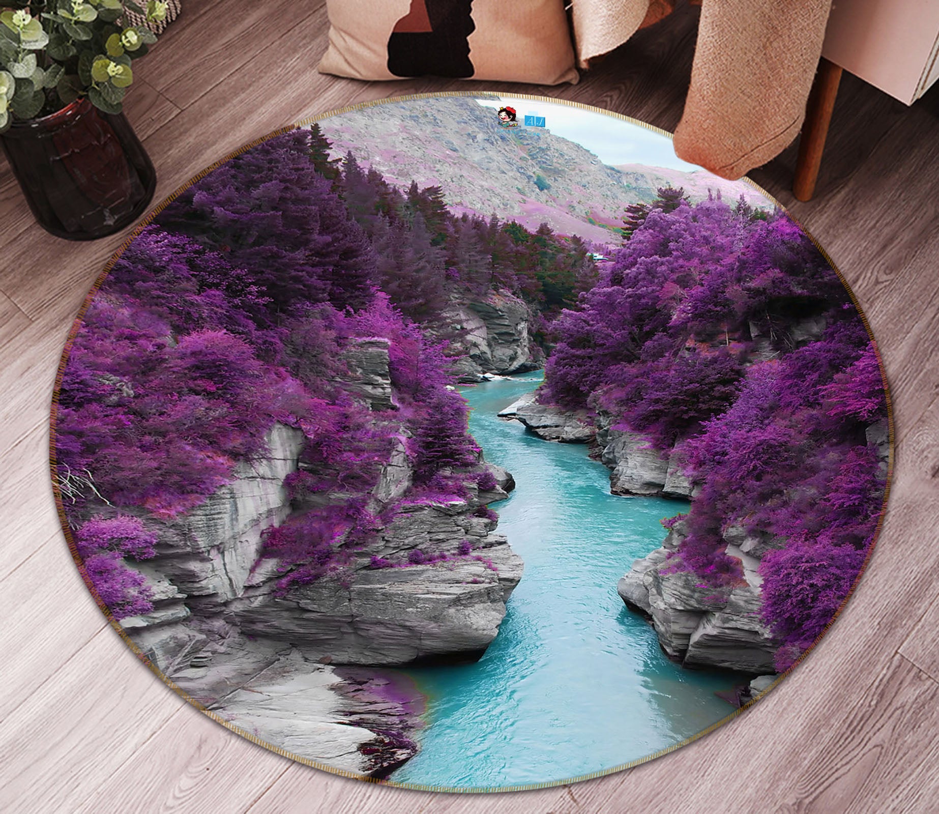 3D Mountain Gorge 69047 Round Non Slip Rug Mat