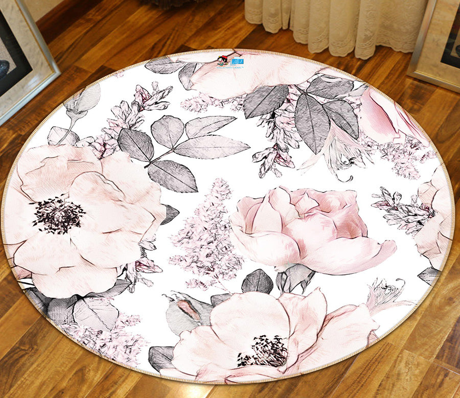 3D Pink Flowers 64156 Round Non Slip Rug Mat