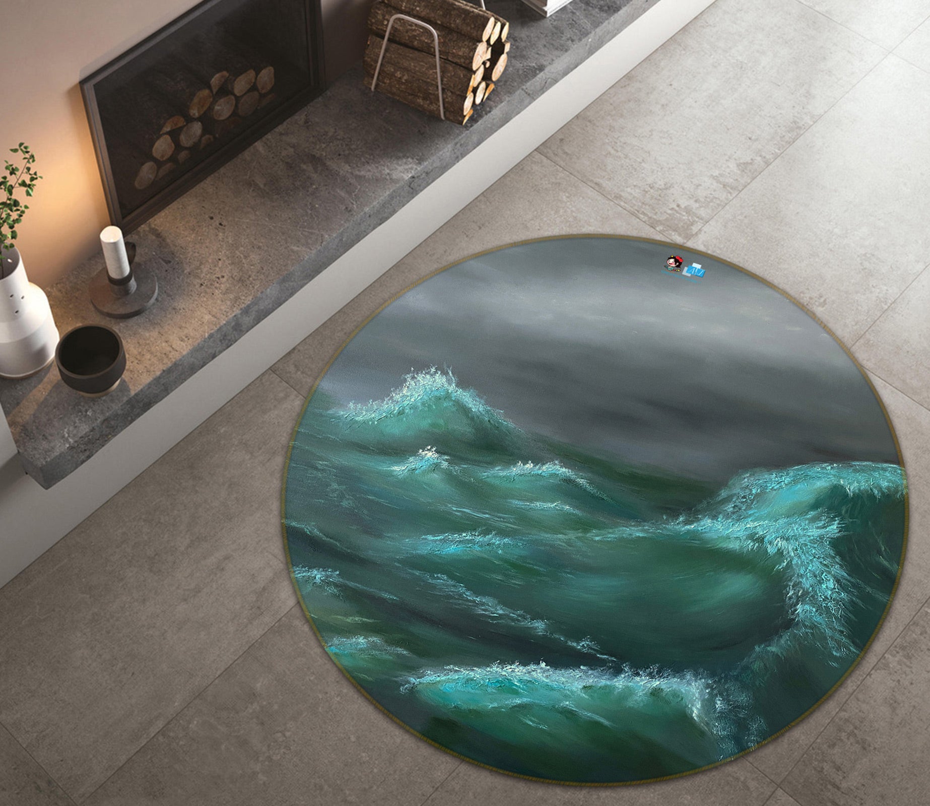 3D Waves 9746 Marina Zotova Rug Round Non Slip Rug Mat