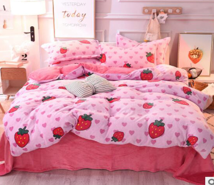 3D Strawberry Love Pattern 13199 Bed Pillowcases Quilt