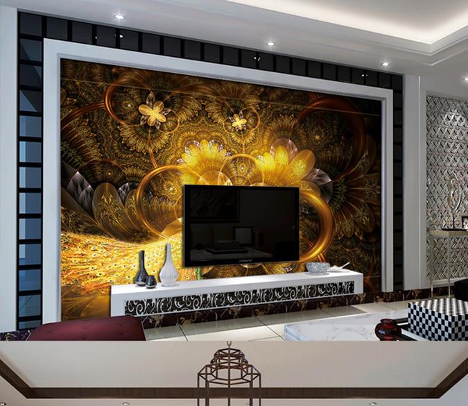 3D Golden Flowers 44 Wall Murals Wallpaper AJ Wallpaper 2 