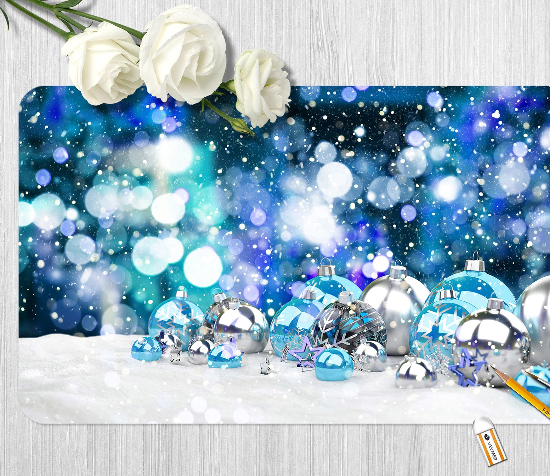 3D Silver Blue Ball 51205 Christmas Desk Mat Xmas