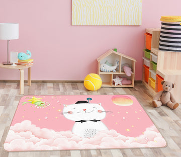 3D Cat Pink Cloud 34037 Non Slip Rug Mat
