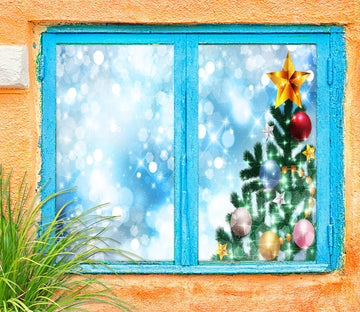 3D Christmas Tree Blue Aperture 43104 Christmas Window Film Print Sticker Cling Stained Glass Xmas