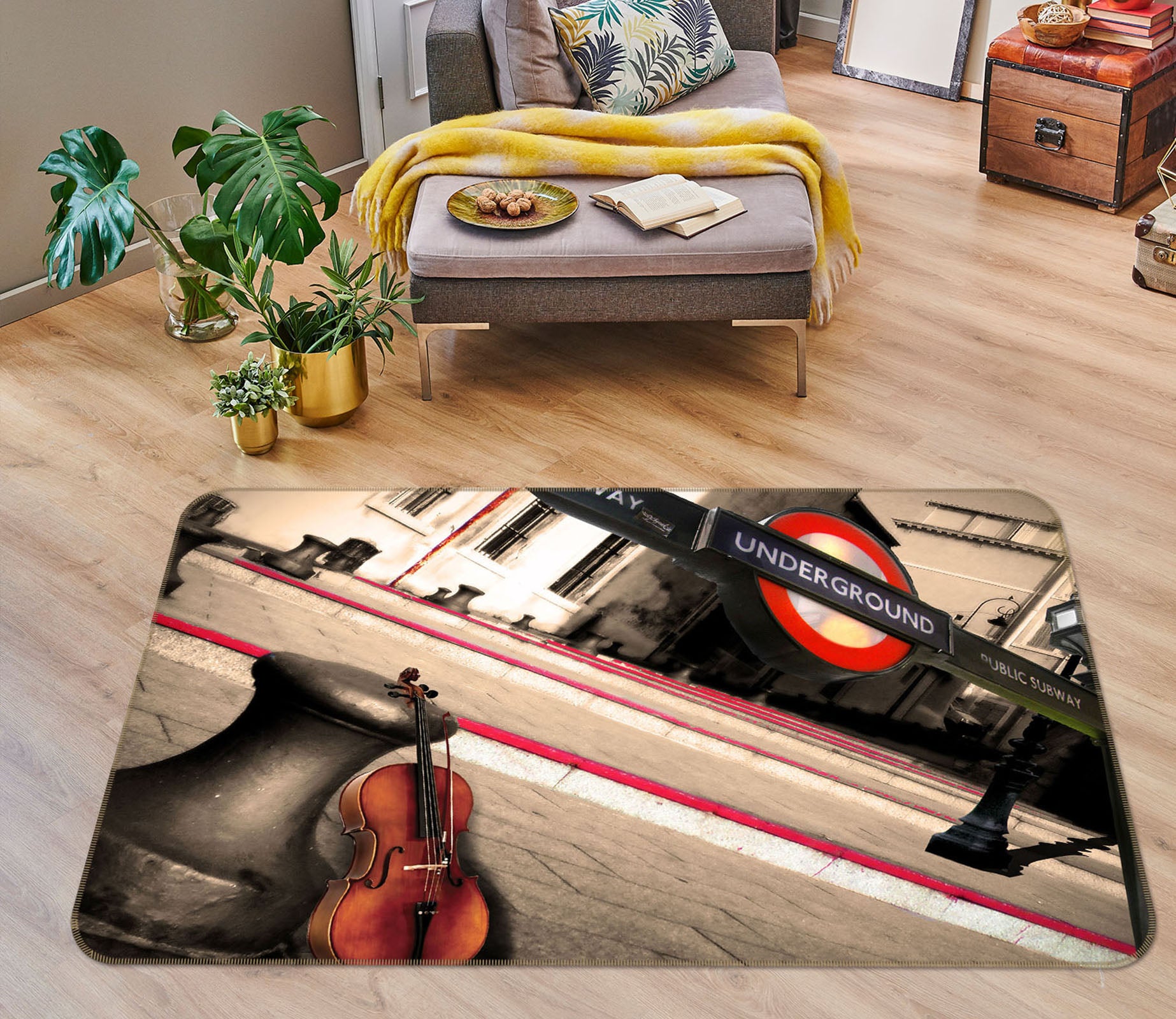 3D Street Violin 32005 Non Slip Rug Mat