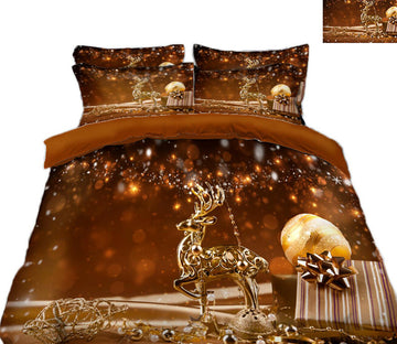 3D Golden Deer 45209 Christmas Quilt Duvet Cover Xmas Bed Pillowcases