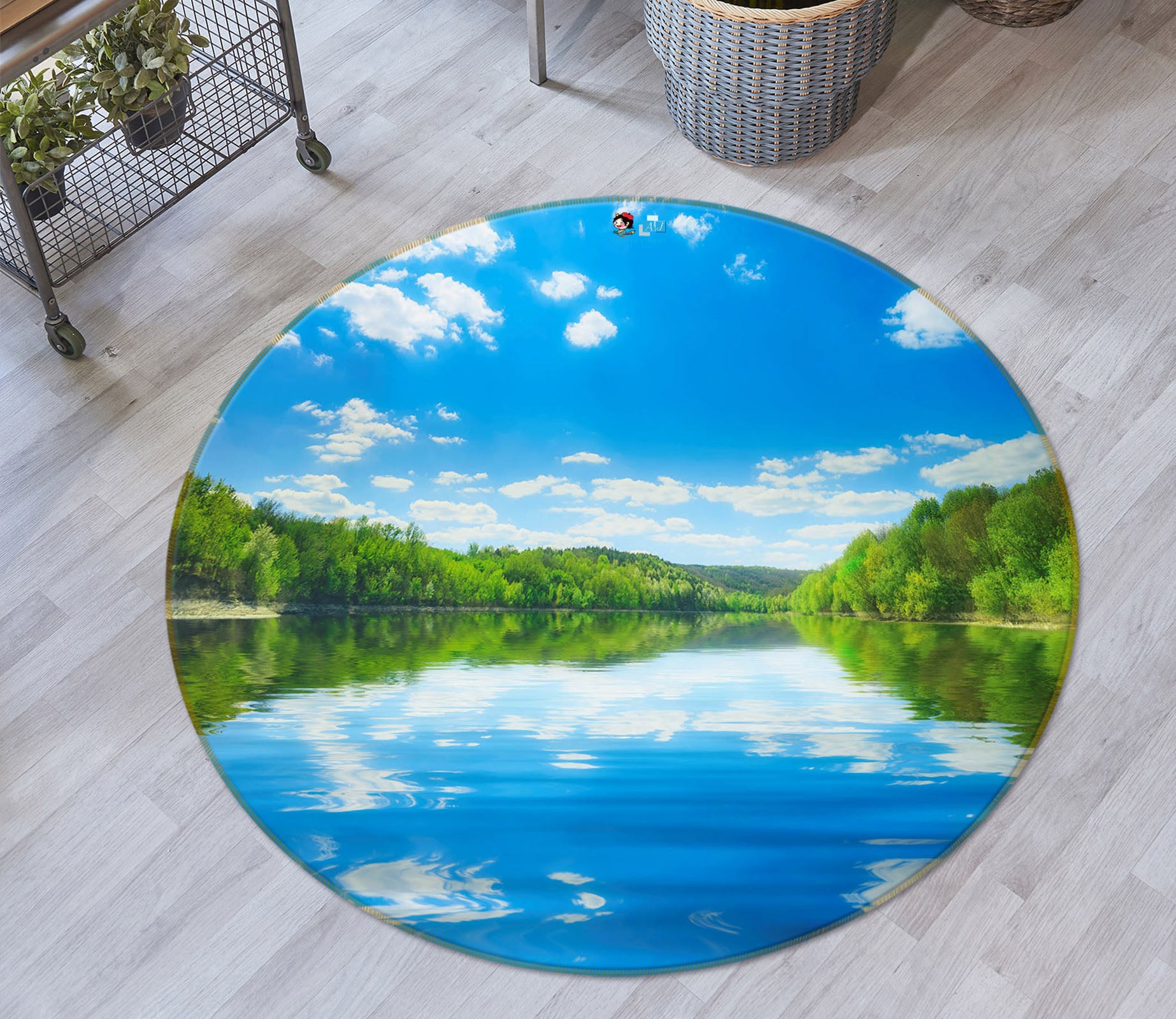 3D Reflection Trees Lake 75085 Round Non Slip Rug Mat