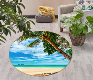 3D Seaside Coconut Tree 75064 Round Non Slip Rug Mat