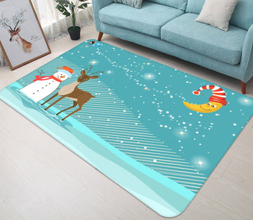 3D Snowman Deer Moon 034 Non Slip Rug Mat Mat AJ Creativity Home 